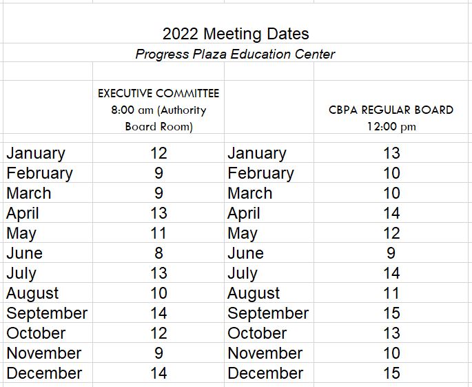 2022 cbpa meeting dates